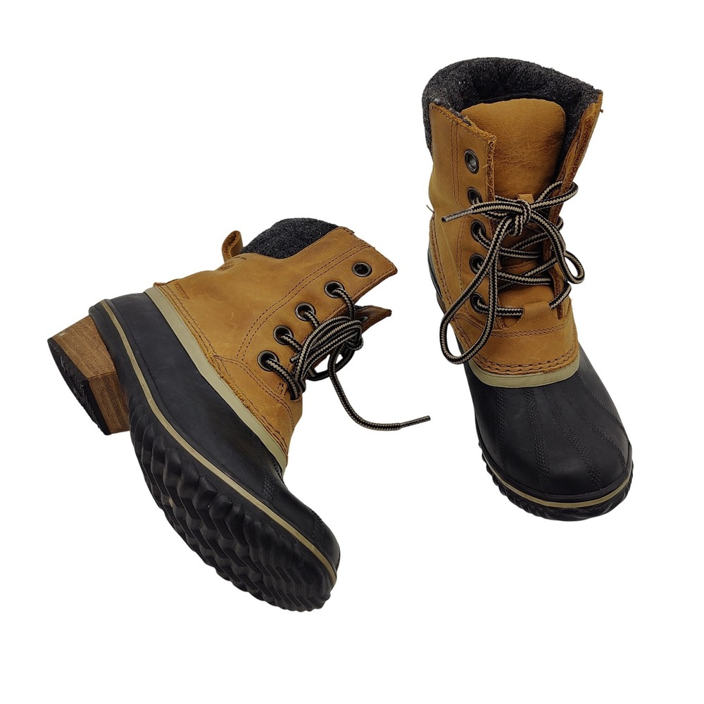 Sorel Womens 6.5 Slimpack Lace II Winter Duck Boot Waterproof Tan Leather Rubber